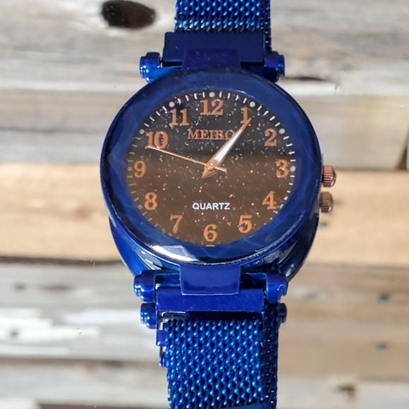 Starry Sky Watch - Blue, Black Sparkle Face, Large Number Time Markers - Picture 9 of 10